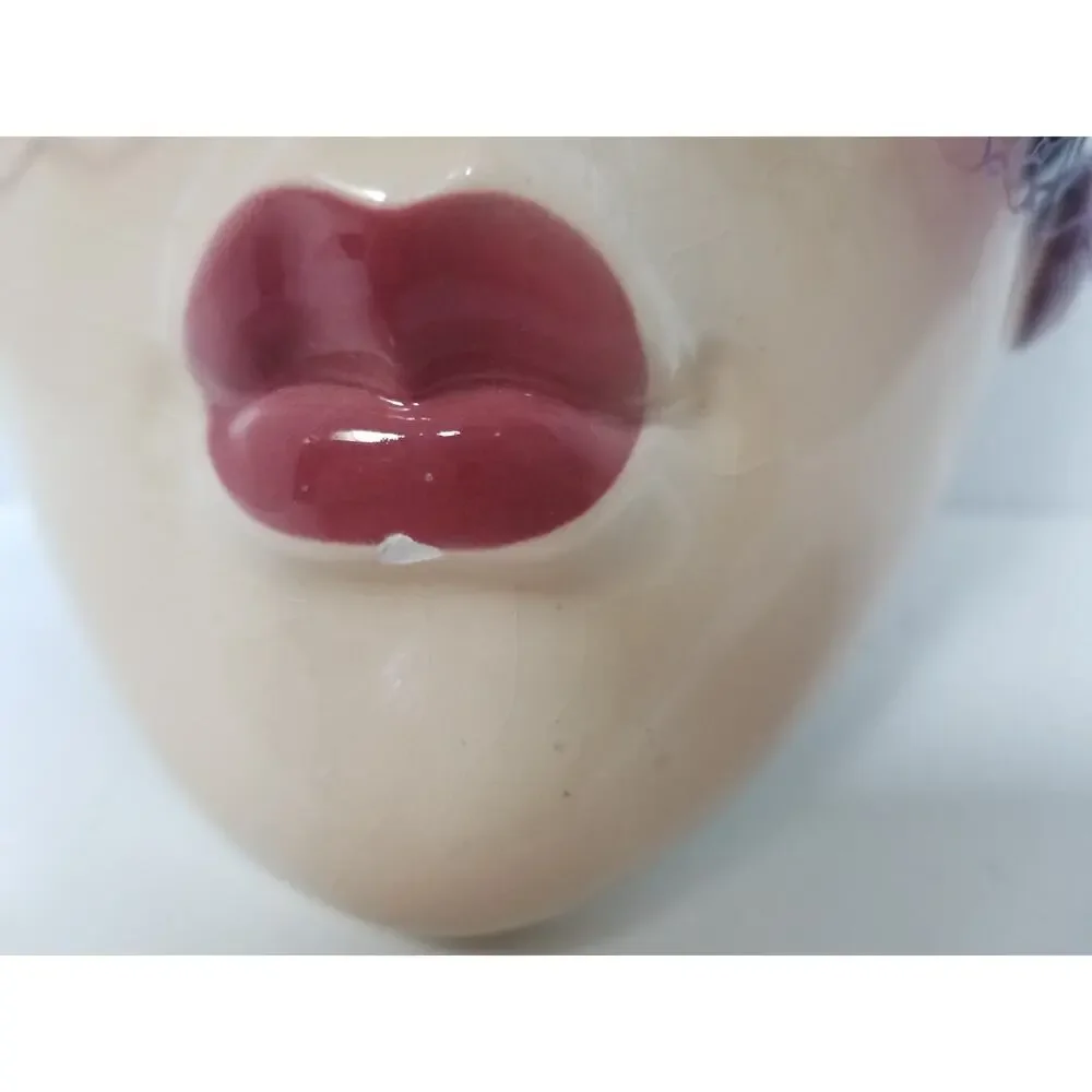 Vintage Woman’s Face Ceramic Wall Mask Clay Art Of San Francisco Net Veil 9.5”in